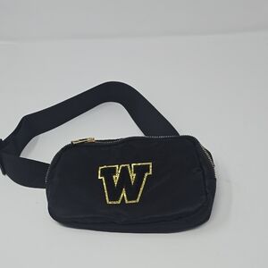 Black Gold 'W' Embroidered Waist Bag